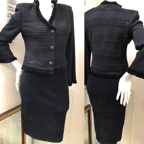 St. John Dresses & Skirts - St. John Evening Marie Gray Black Emb. Skirt Suit